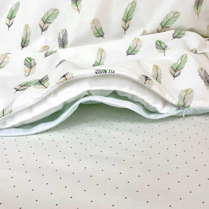 Set lenjerie de schimb pentru patut bebe 3 piese Mix Feather verde menta (5)